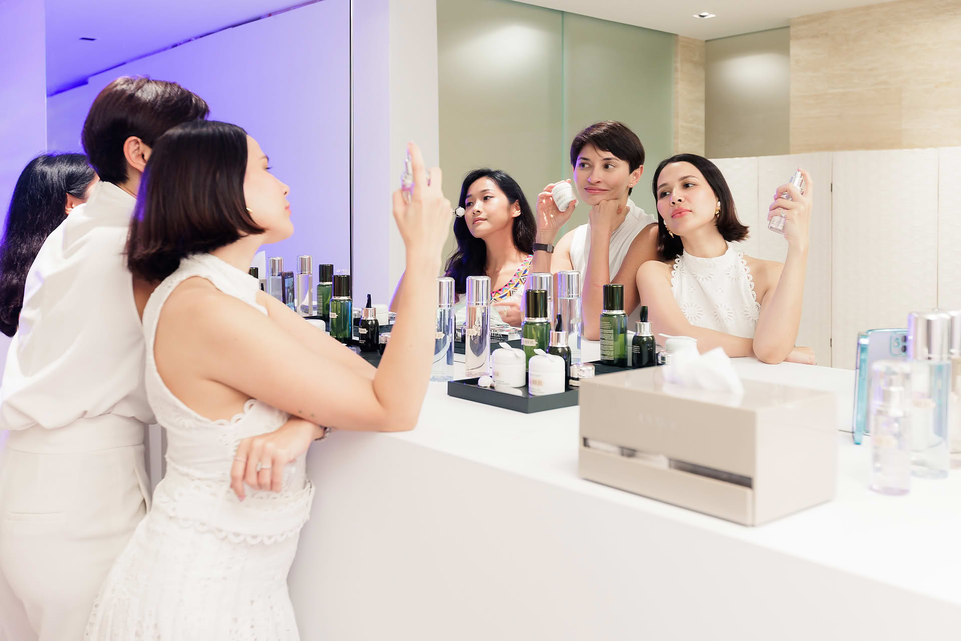 Guests testing the products at La Mer PR event in Sentosa