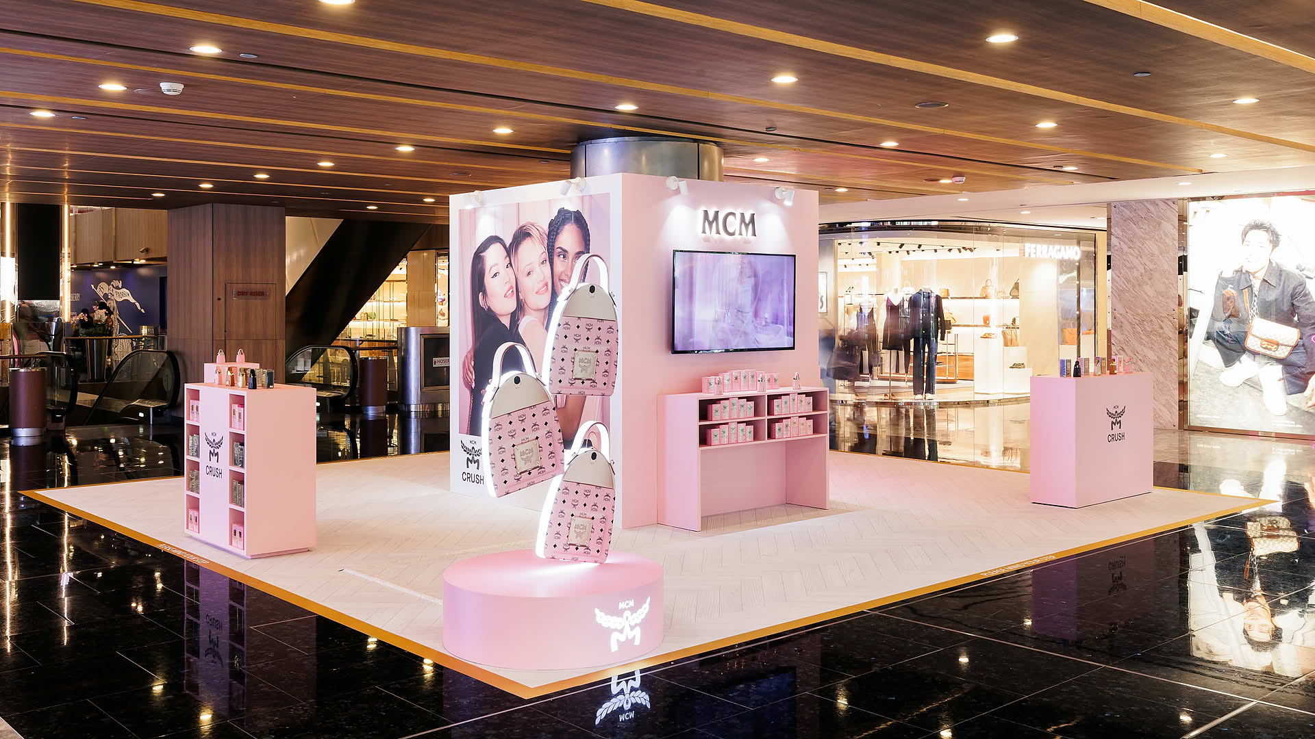 MCM Crush pop-up stall in Ngee Ann City