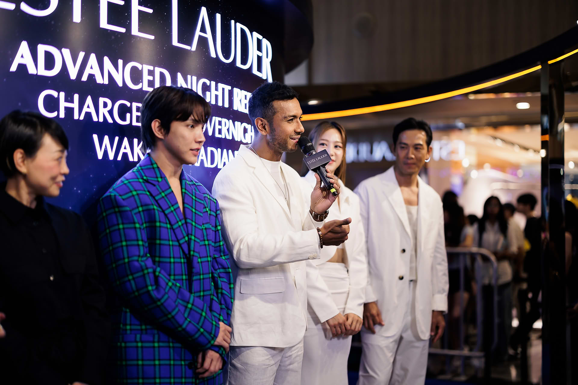 Taufik Batisah speaking at Estee Lauder Yoona PR event in Paragon