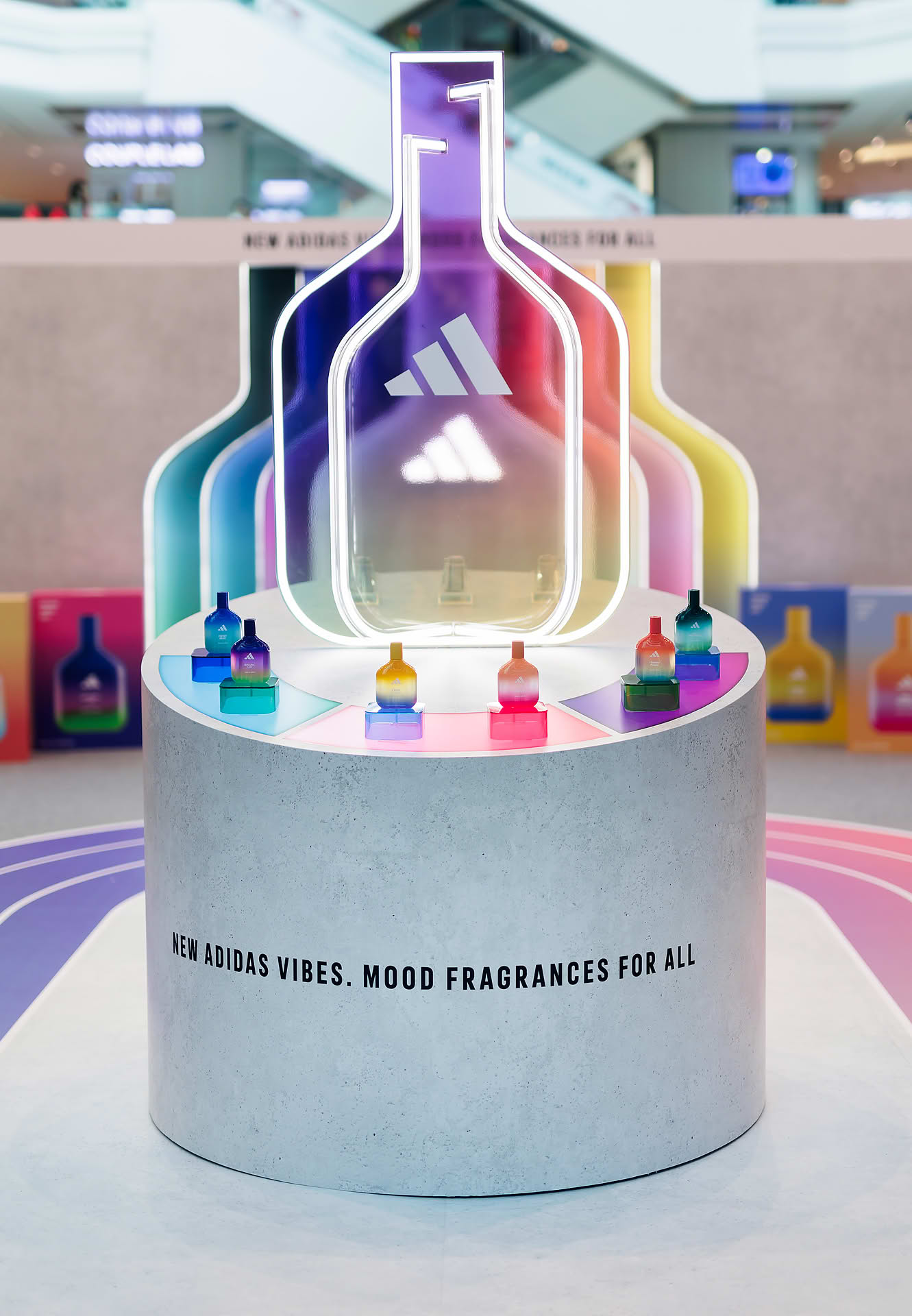 Perfume station at Addidas Vibe pop-up stall in Plaza Singapura