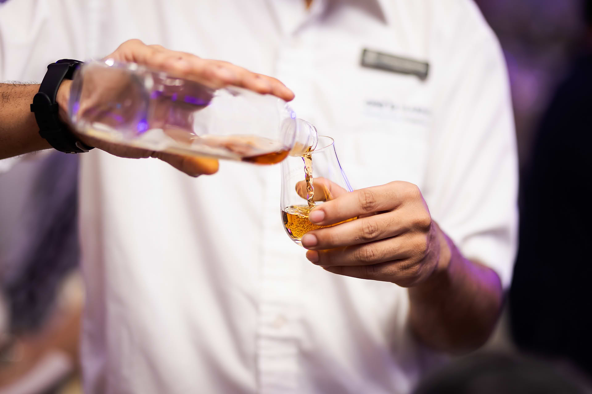 Pouring drinks at Glenglassaugh PR event