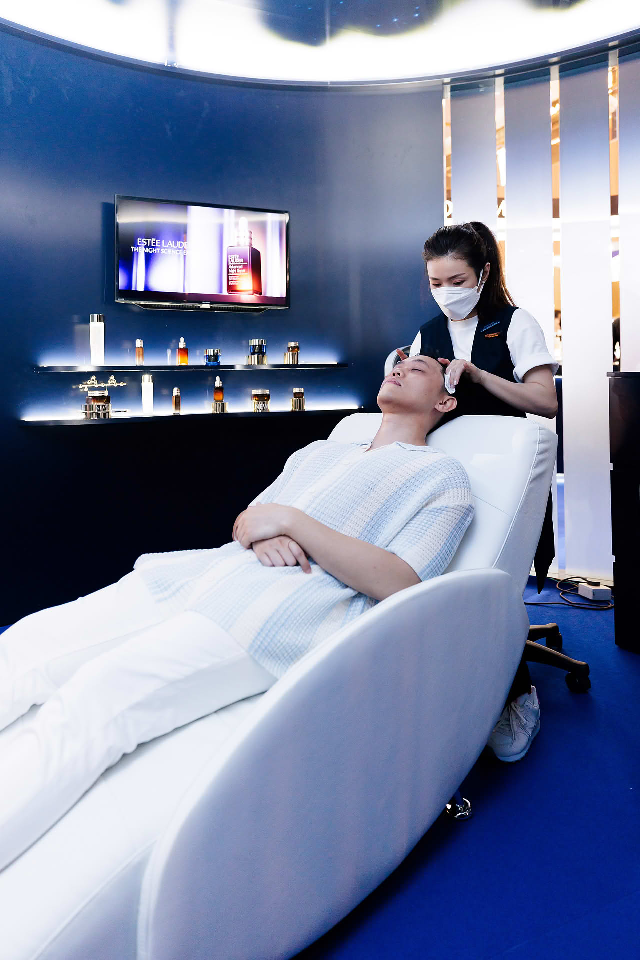 Guest getting facial treatment at Estee Lauder PR event