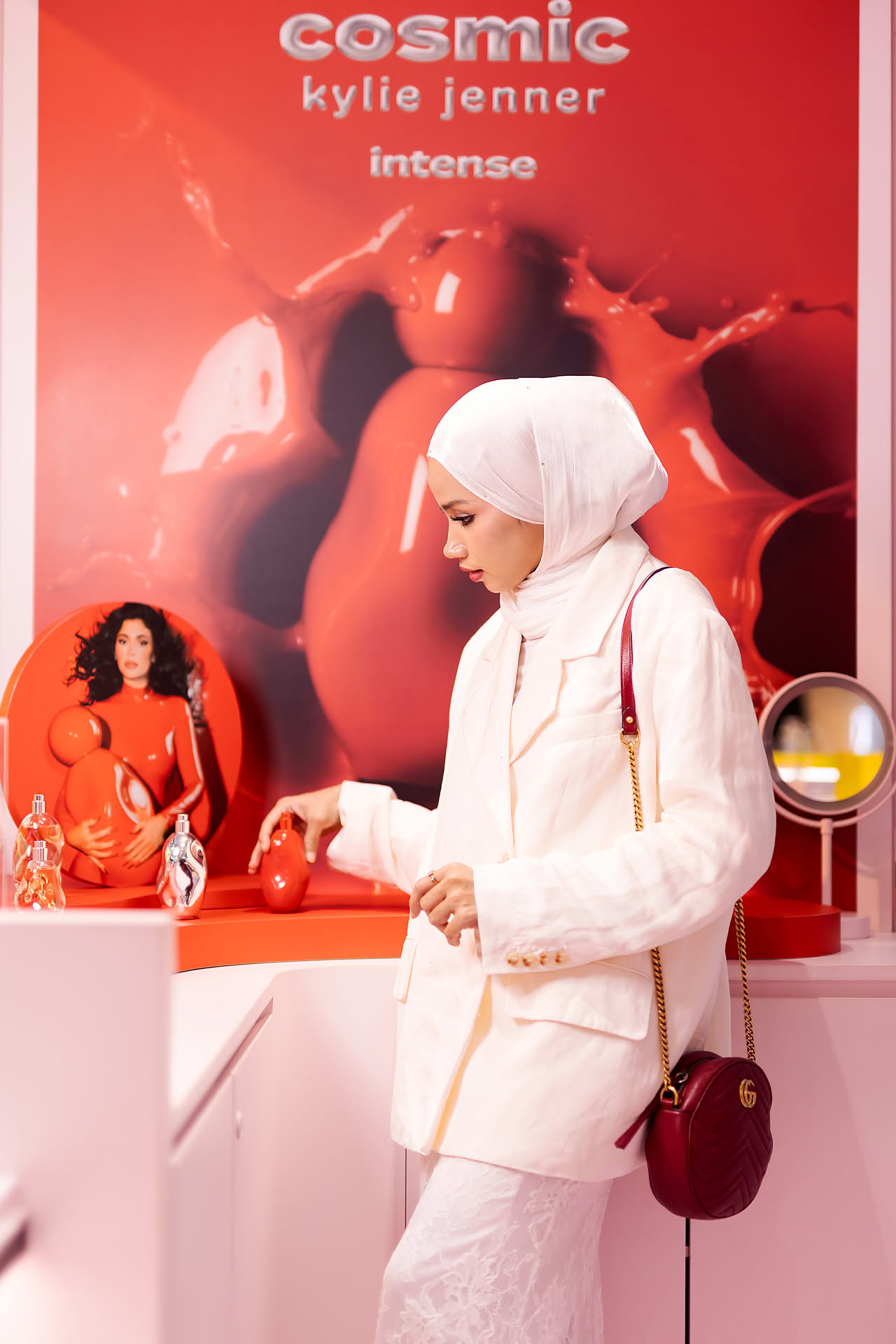 KOL browsing the store at Kylie Cosmetics pop-up stall in Bugis Junction