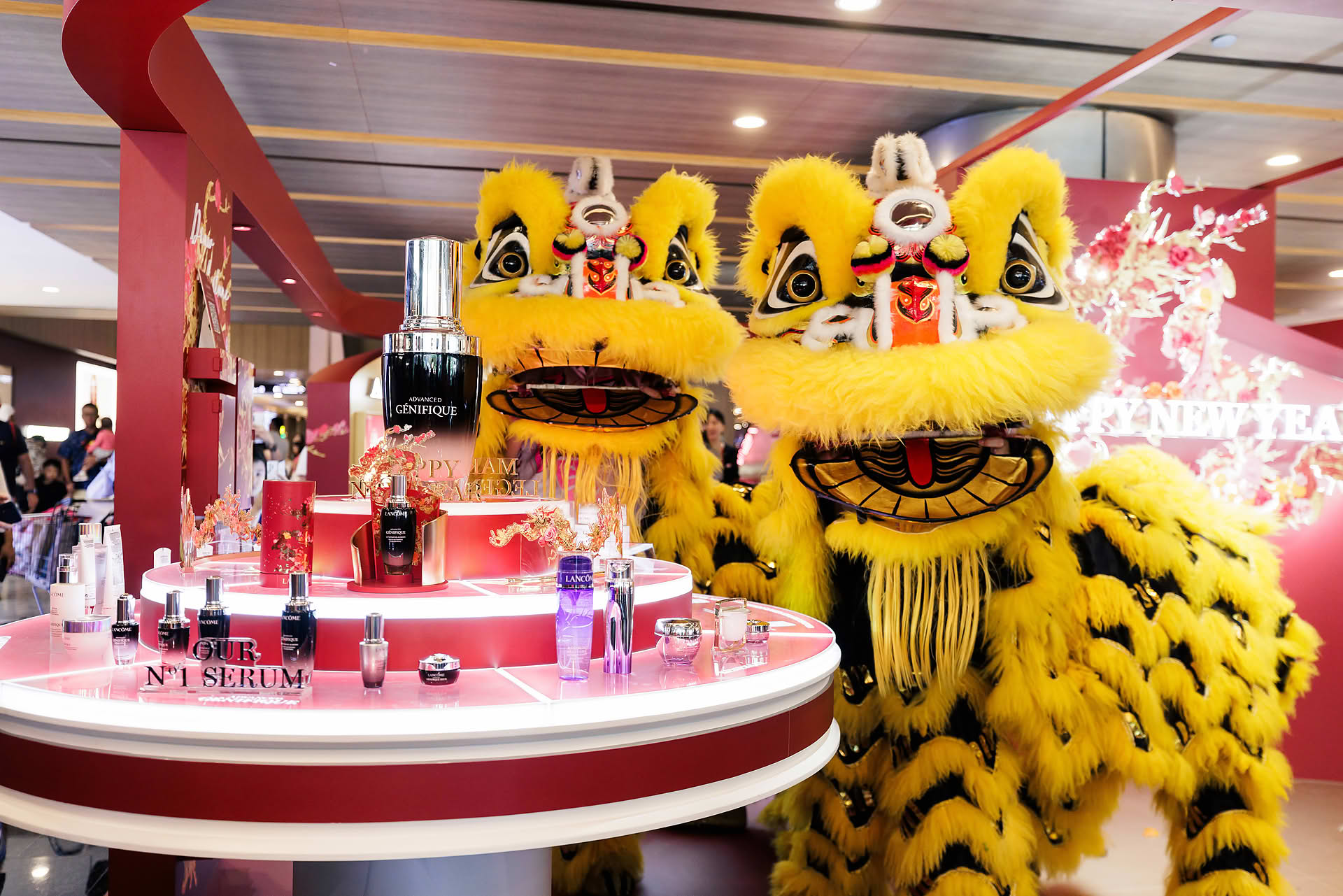 Lions blessing products at Lancome Chinese New Year lion dance celebration