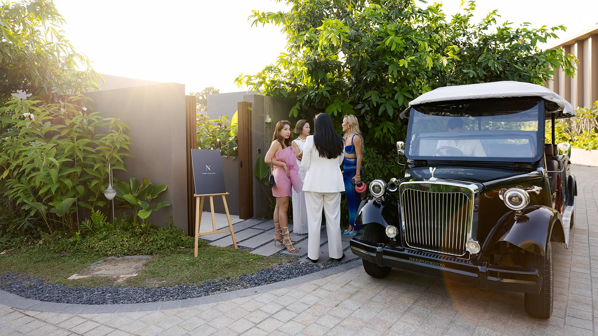 Guest arriving by cart at Noble Panacea PR event