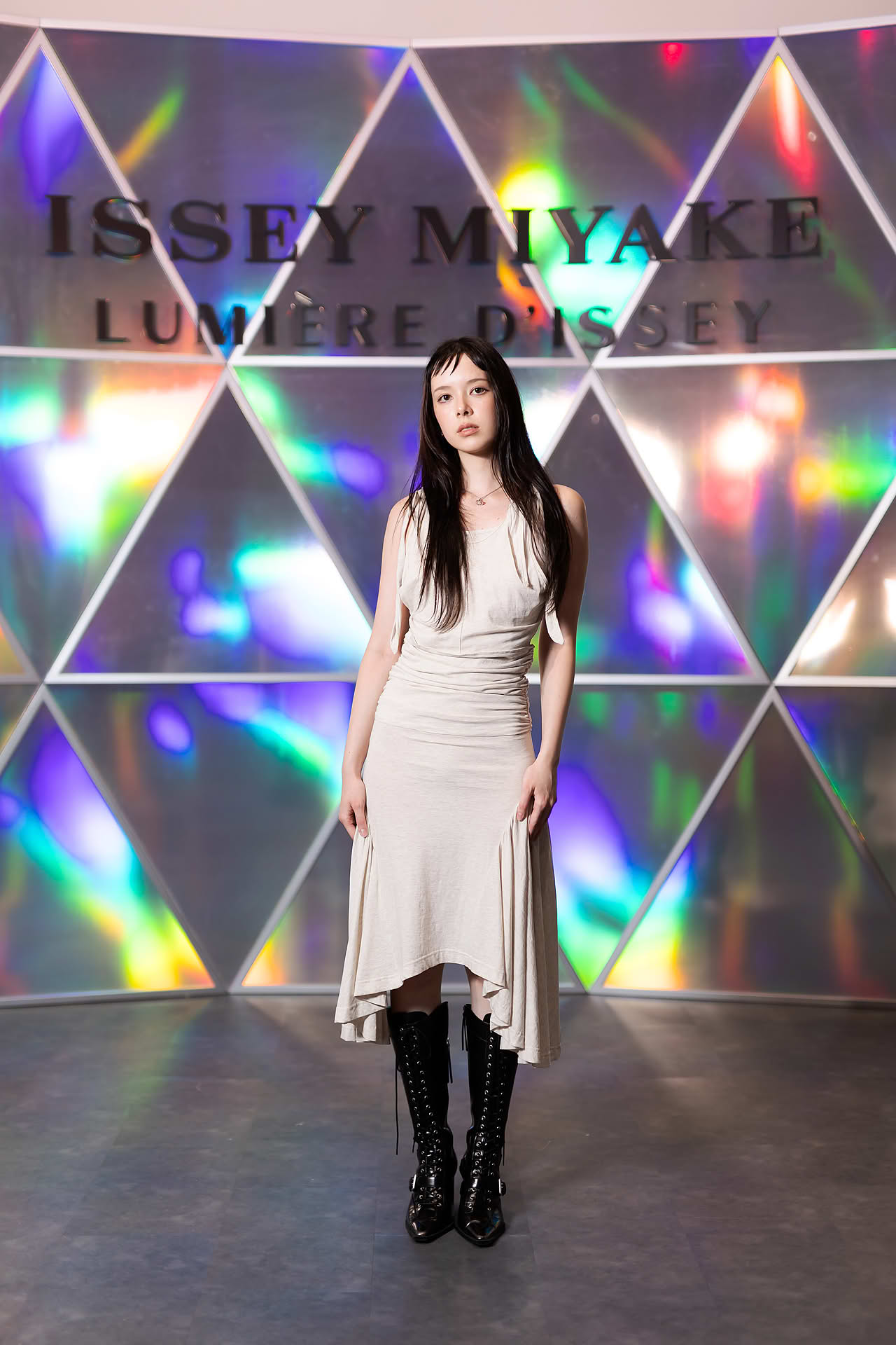 Influencer posing at Issey Miyake interactive venue