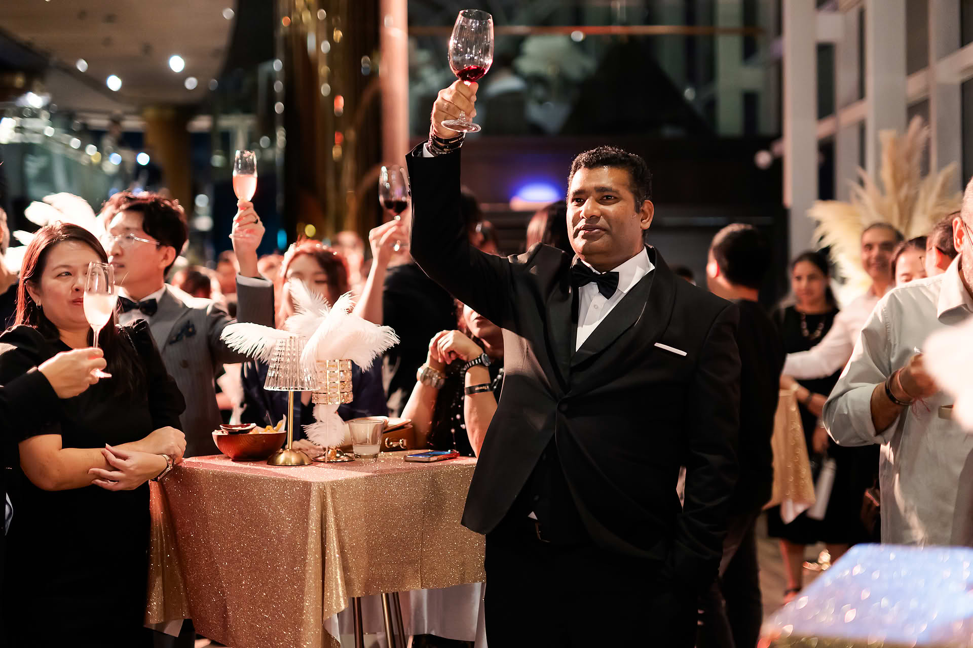 Audience making a toast